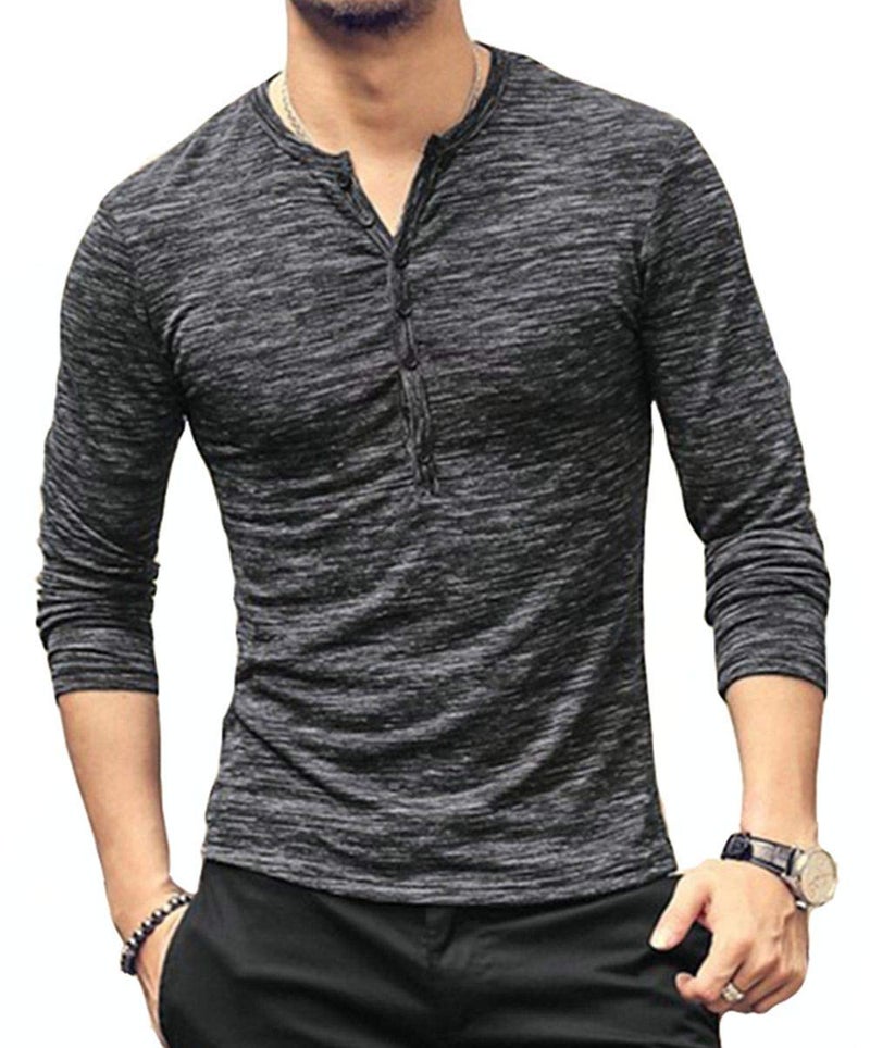 KUYIGO Men's Casual Mens Shirts Stylish Basic Henley Long Sleeve Cotton Fashion T-Shirt Black Medium - Image 1